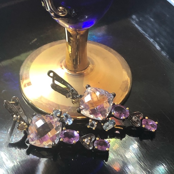 Unique Genuine Quartz Amethyst Topaz Earrings - Picture 7 of 9